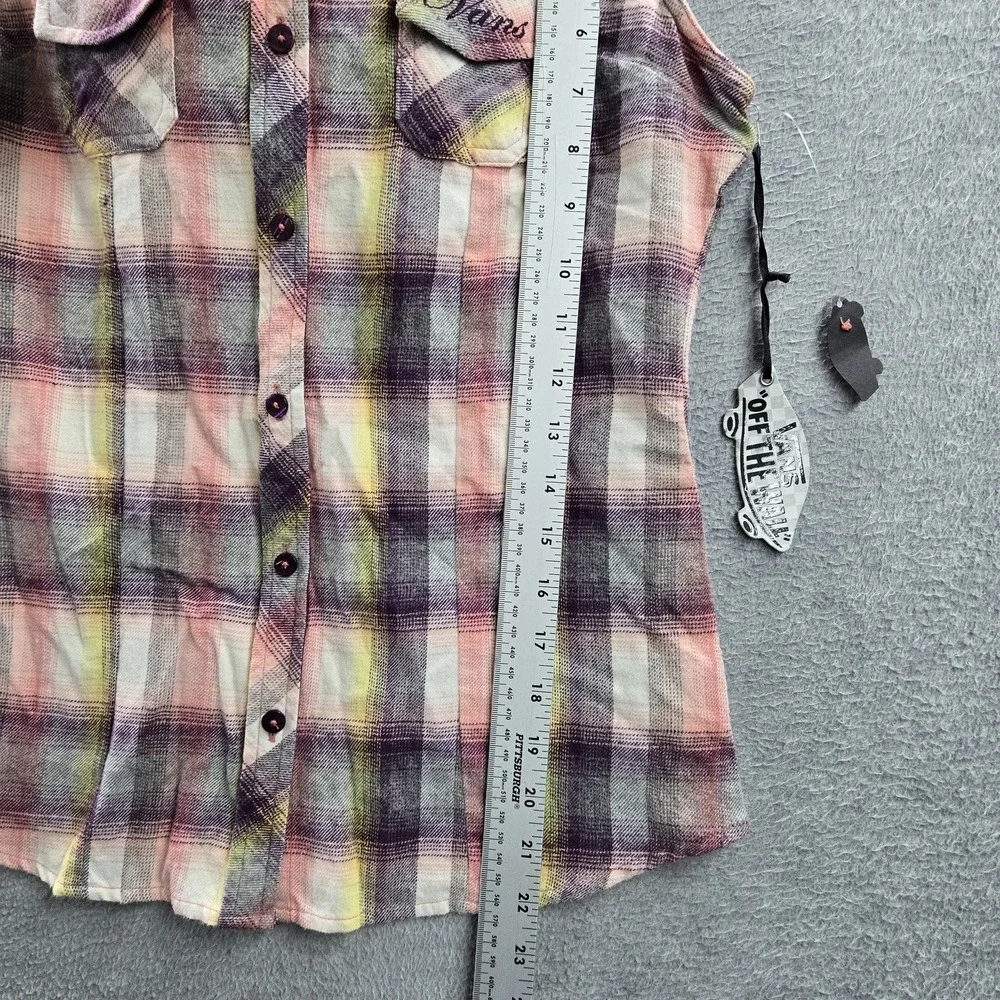 Vans Women Button Up Shirt S Plaid Flannel Hooded Grunge‎ Skater Sleeveless NWT